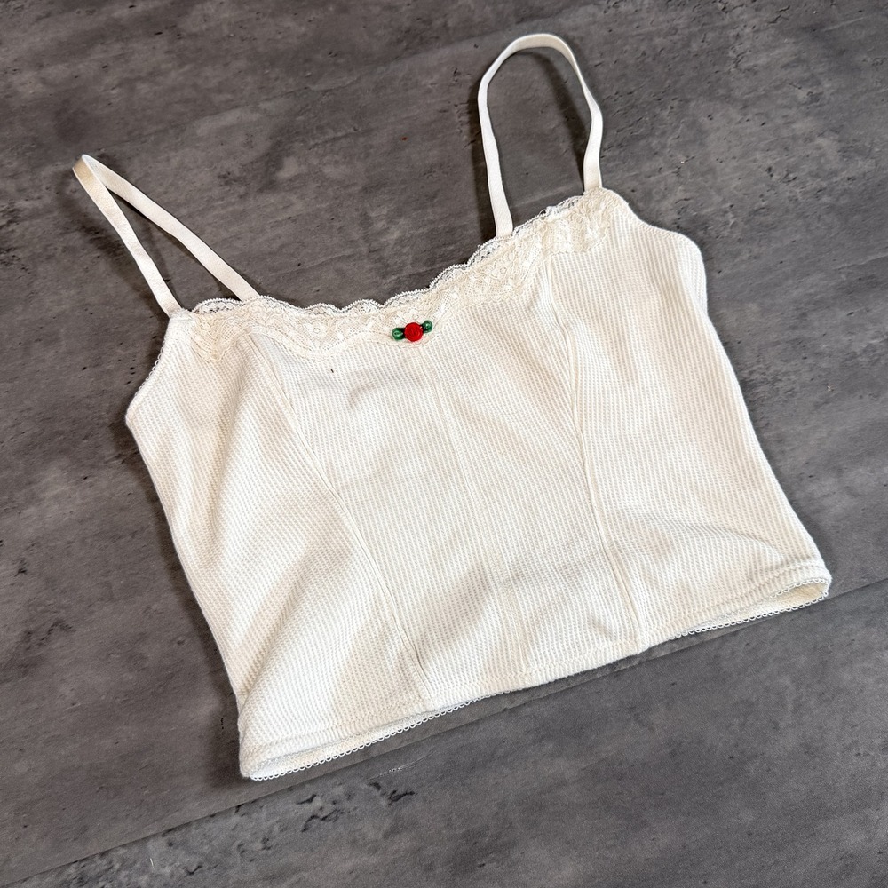 Vintage VTG Y2K 2000's 00's Colsine Flower White Tank Top